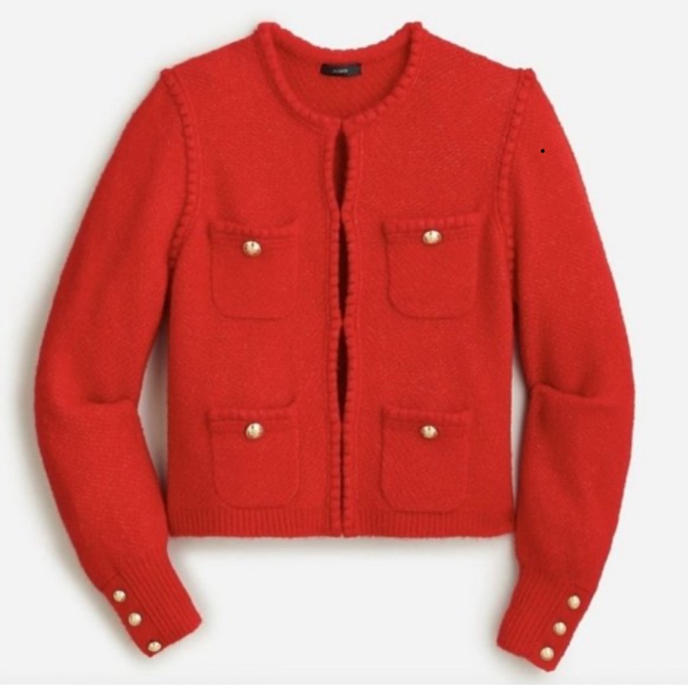 J Crew Odette Lady Jacket Large Red with gold buttons